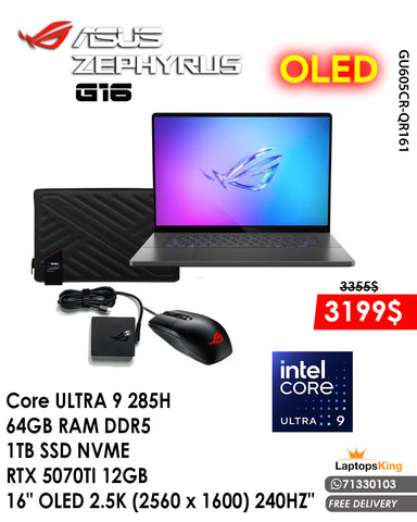 ASUS ROG ZEPHYRUS G16 Core ULTRA 9 285H RTX 5070Ti 12GB 16” 2.5K OLED SCREEN LAPTOP