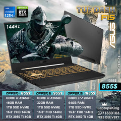 Asus TUF Dash F15 517ZE-CB71-CB Core i7-12650H RTX 3050 Ti 15.6" 144Hz Military Grade Gaming Laptops (New OB)
