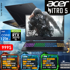 ACER NITRO 5 AN515-58-71TL CORE i7-12700H RTX 3070 Ti 165HZ 15.6" GAMING LAPTOPS (NEW OB 1YR WARRANTY)