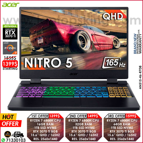 Acer Nitro 5 AN515-46-R7D8 Ryzen 7 6800h Rtx 3070 Ti 165hz Qhd Gaming Laptop Offers (Brand New)