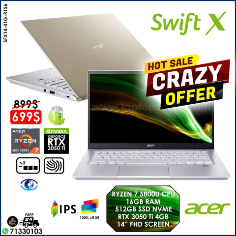 Acer Swift X SFX14-41G-R1S6 Ryzen 7 5800u Rtx 3050 Ti True Color Creator Laptop Offer (New OB)