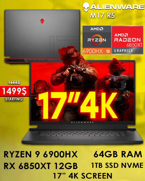 ALIENWARE M17 R5 RYZEN 9 6900HX RX 6850M XT 12GB 17" 4K GAMING LAPTOP (NEW OB 1YR WARRANTY)