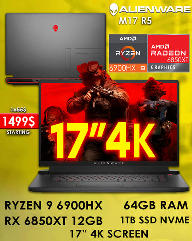 ALIENWARE M17 R5 RYZEN 9 6900HX RX 6850M XT 12GB 17" 4K GAMING LAPTOP (NEW OB 1YR WARRANTY)