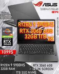 ASUS ROG ZEPHYRUS G14 GA401QM-K2217R RYZEN 7 5800HS RTX 3060 6GB 14" 2K LAPTOP (OPEN BOX WITH WARRANTY)