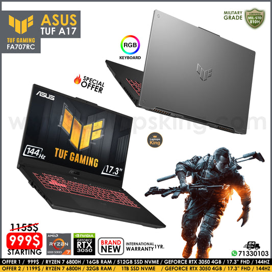 Asus Tuf A17 FA707RC Military Grade Ryzen 7 6800h Rtx 3050 144Hz 17.3" Gaming Laptop (Brand New)