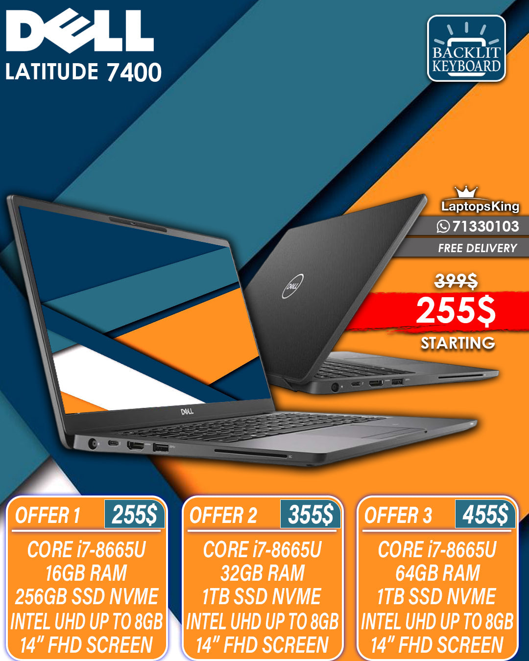 DELL LATITUDE 7400 CORE i7-8665U 14” FHD BUSSINESS LAPTOP (OPEN BOX WITH WARRANTY)