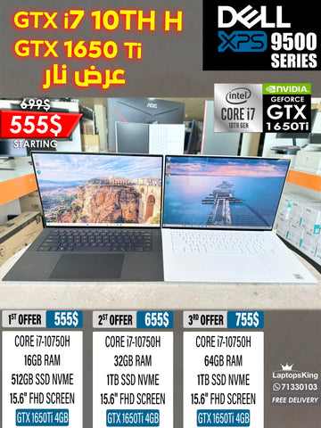 DELL XPS 15 SERIES 9500 CORE i7-10750H GEFORCE GTX 1650 Ti 4GB 15.6” FHD SCREEN (USED VERY CLEAN)