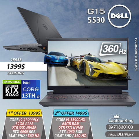 Dell G15 5530 INS0173116-R0023867-SA Core i9-13900hx Rtx 4060 360hz 15.6" Gaming Laptops (New OB)