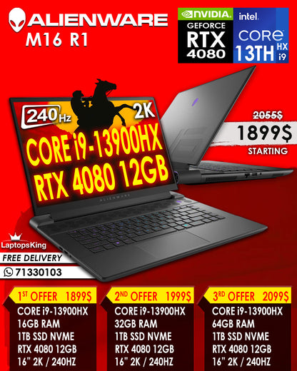 ALIENWARE M16 R1 CORE i9-13900HX RTX 4080 12GB 16" QHD+ 240HZ GAMING LAPTOP (BRAND NEW 1YR WARRANTY)