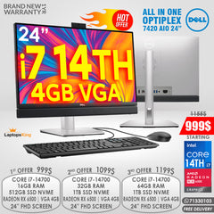 Dell Optiplex 7420 All In One Core i7-14700 Radeon Rx 6500 24” AIO Desktop Computers (Brand New)
