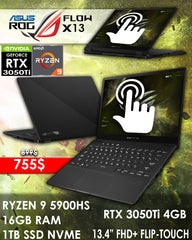 ASUS ROG FLOW X13 RYZEN 9 5900HS RTX 3050 Ti 13.4" FHD FLIP-TOUCHSCREEN 2in1 LAPTOP (NEW OB 1YR WARRANTY)