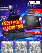 ASUS ROG STRIX G15 G513QY-HQ013W RYZEN 9 5900HX RX 6800M 12GB 15.6" 2K 165HZ GAMING LAPTOP ( OPEN BOX WITH WARRANTY)