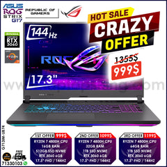 Asus Rog Strix G17 G713IM-UB74 Ryzen 7 4800h Rtx 3060 144hz 17.3" RGB Gaming Laptop Offers (New OB)