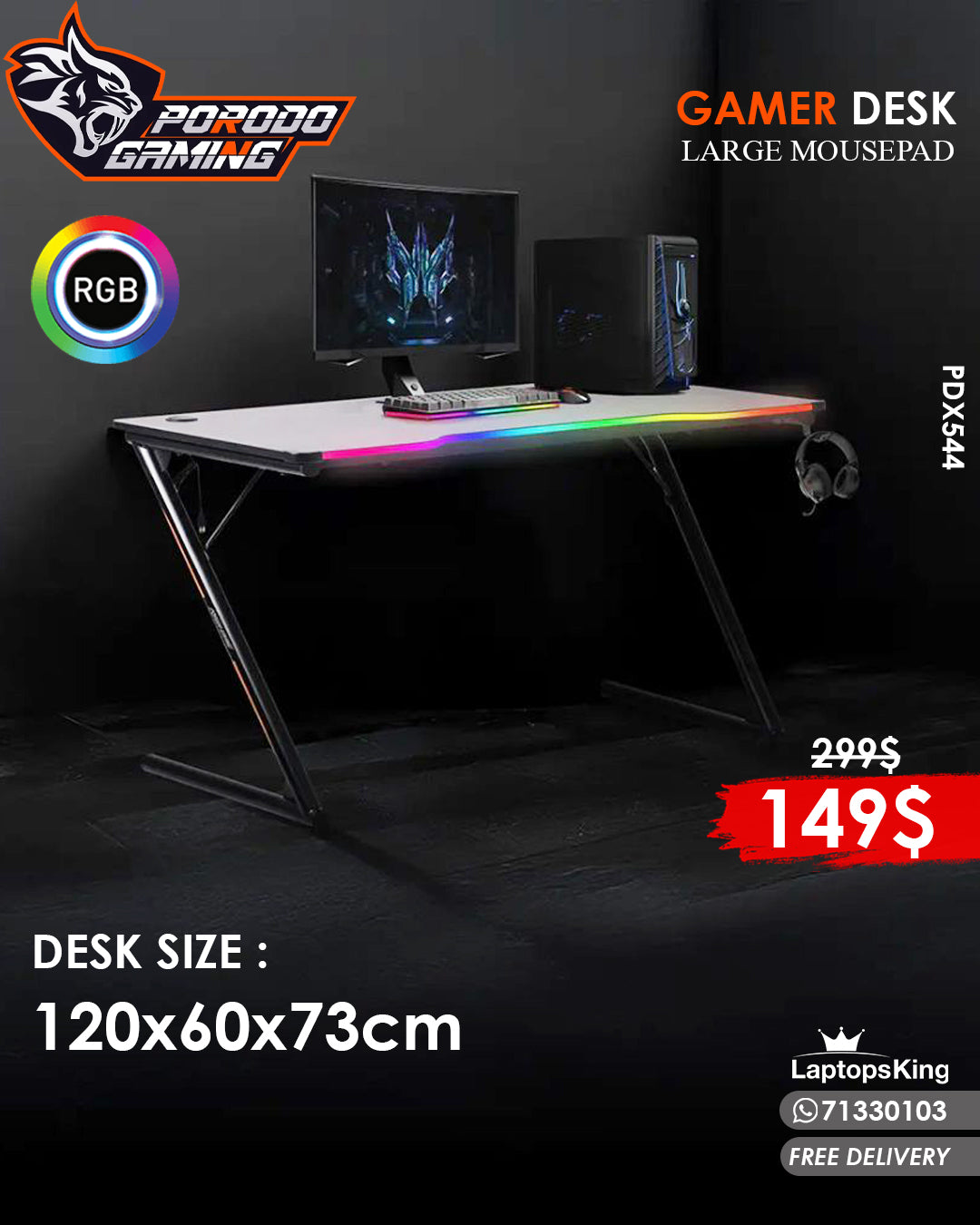 PORODO RGB GAMING DESK (BRAND NEW)