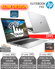 HP ELITEBOOK 745 RYZEN 5 PRO RADEON VGA 2GB 1920x1080 14” FHD TOUCHSCREEN LAPTOPS (OPEN BOX WITH WARRANTY)