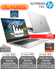 HP ELITEBOOK 745 RYZEN 5 PRO RADEON VGA 2GB 1920x1080 14” FHD TOUCHSCREEN LAPTOPS (OPEN BOX WITH WARRANTY)