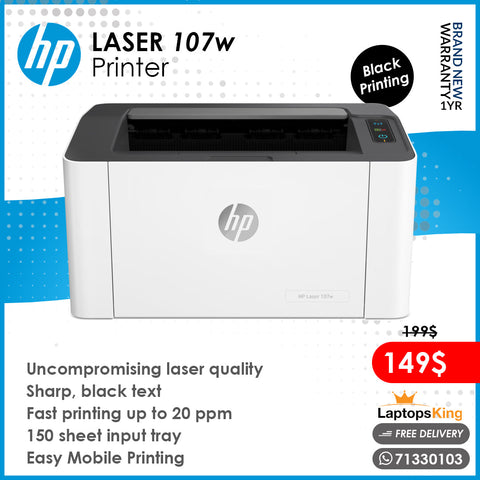 Hp Laser 107w | Mobile Printing | Black Printing | Wireless Printer (Brand New)