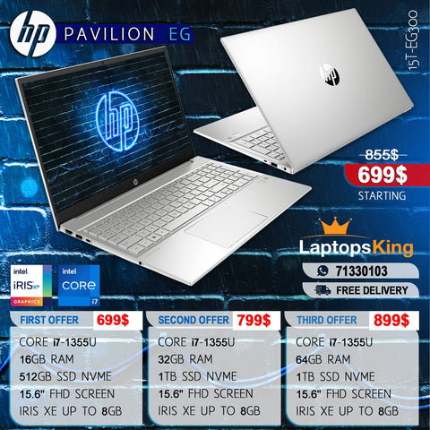 Hp Pavilion EG 15T-EG300 Core i7-1355u VGA Iris Xe 15.6" Laptop Offers (New OB)