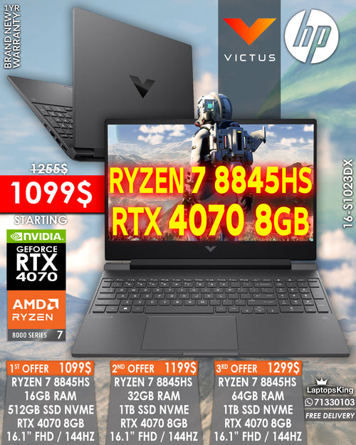 HP VICTUS 16-S1023DX RYZEN 7 8845HS RTX 4070 16.1" FHD 144HZ GAMING LAPTOP (BRAND NEW 1YR WARRANTY)