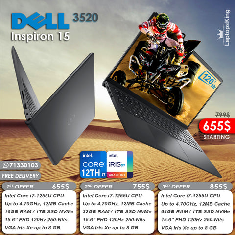 Dell Inspiron 15 3520 Core i7-1255u Iris Xe 120hz 15.6" Laptop Offers (New OB)