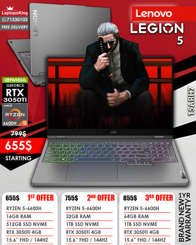 LENOVO LEGION 5 15ARH7 RYZEN 5-6600H RTX 3050Ti 15.6” FHD 144HZ GAMING LAPTOP (BRAND NEW 1YR WARRANTY)