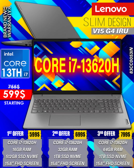 LENOVO V15 G4 IRU CORE i7-13620H 15.6” FHD BUSSINESS LAPTOP ( BRAND NEW 1YR WARRANTY)