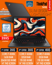 Lenovo Thinkpad T490 Core i7-8350u 14” Laptops (Open Box)