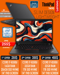 Lenovo Thinkpad T490 Core i7-8350u 14” Laptops (Open Box)