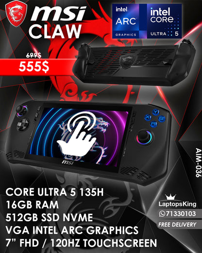 MSI CLAW AIM-036 ULTRA 5 135H INTEL ARC GRAPHICS 7” FHD TOUCHSCREEN 120HZ GAMING CONSOLE (NEW OB)