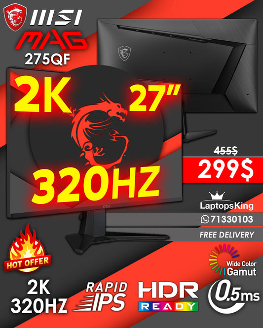 MSI MAG 275QF 27” 2K 320HZ GAMING MONITOR (BRAND NEW 1YR WARRANTY)