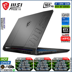 Msi Pulse 15 B13VFK-413US Core i7-13620h Rtx 4060 165hz Qhd Gaming Laptops (Brand New)