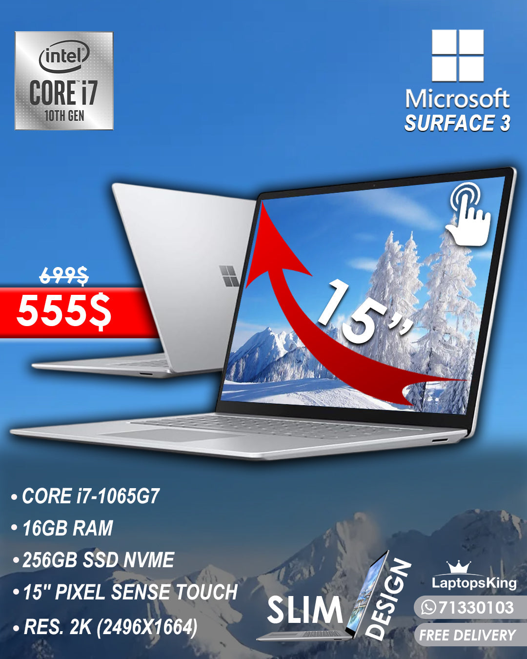 MICROSOFT SURFACE 3 Core i7-1065G7 15” 2K TOUCHSCREEN (OPEN BOX)