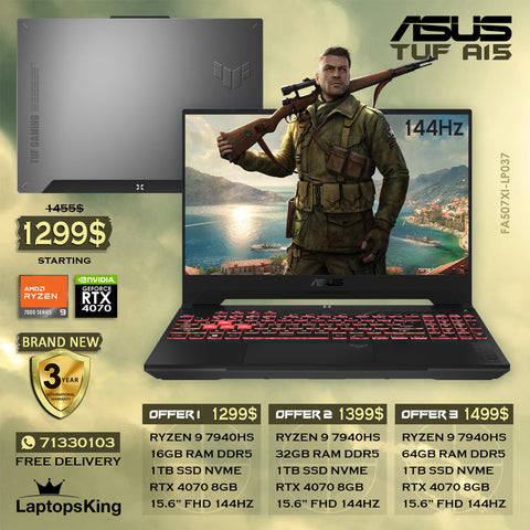 Asus Tuf A15 FA507XI-LP037 Ryzen 9 7940hs Rtx 4070 144hz 15.6" Military Grade Gaming Laptop Offers (Brand New)
