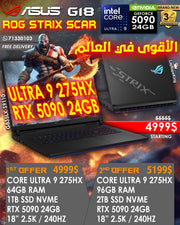 ASUS ROG STRIX SCAR G18 G835LX-SA129X CORE ULTRA 9 275HX RTX 5090 24GB 18” 2.5K 240HZ GAMING LAPTOP (BRAND NEW 3YRS WARRANTY)