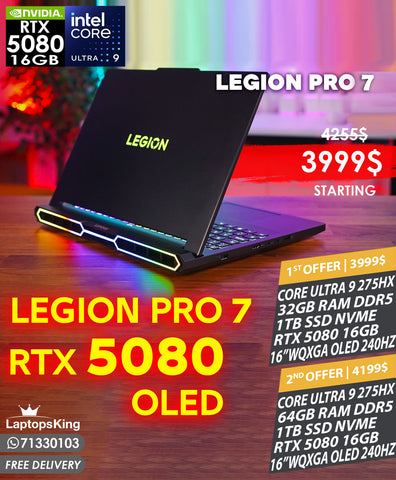 LENOVO LEGION PRO 7 16IAX10H CORE ULTRA 9 275HX RTX 5080 16GB 16” WQXGA OLED 240HZ GAMING LAPTOP(BRAND NEW)