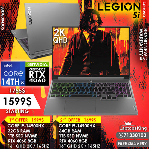 LENOVO LEGION 5i 16IRX9 83DG00AGUS CORE i9-14900HX RTX 4060 165HZ QHD 16" GAMING LAPTOPS (BRAND NEW)
