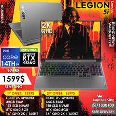 LENOVO LEGION 5i 16IRX9 83DG00AGUS CORE i9-14900HX RTX 4060 165HZ QHD 16" GAMING LAPTOPS (BRAND NEW)