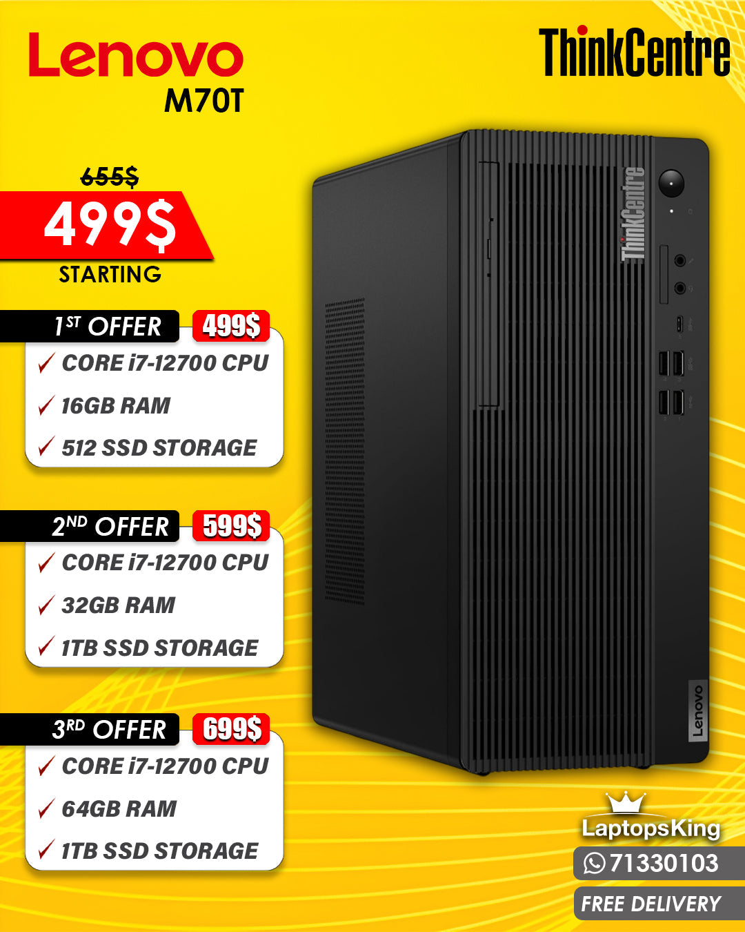 Lenovo ThinkCentre M70T Core i7-12700  | Desktop Offers (NEW OB 1YR WARRANTY)