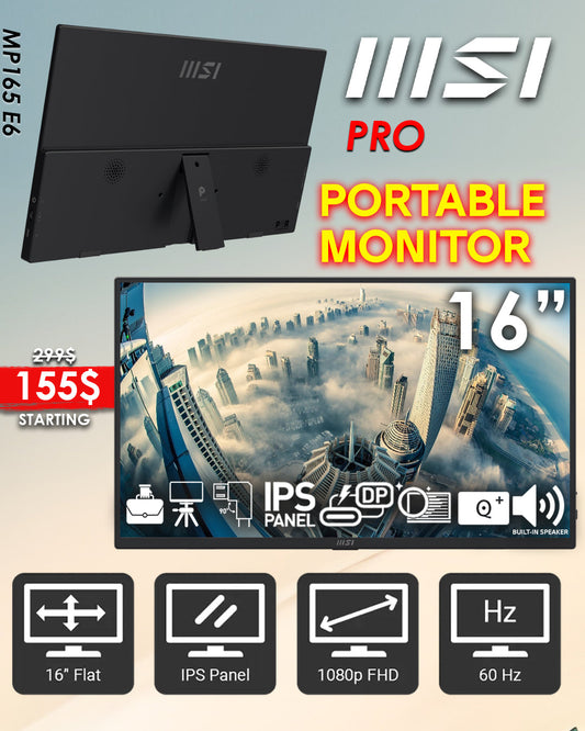 MSI PRO MP165 E6 16” FHD PORTABLE MONITOR (BRAND NEW)